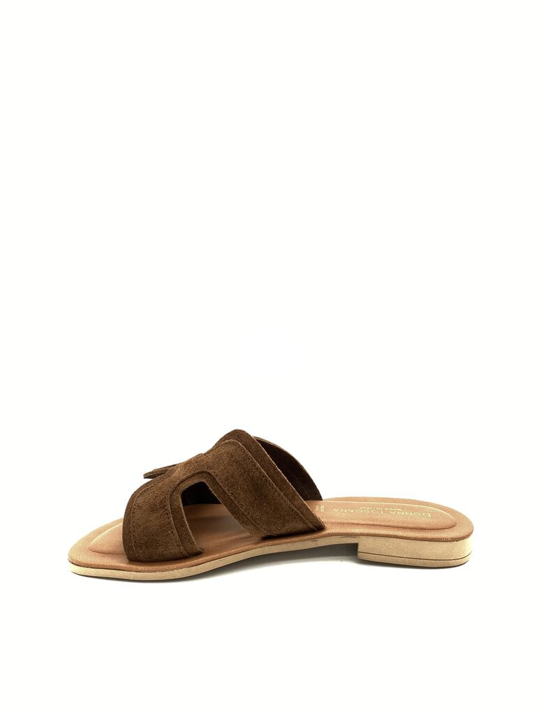 Brown Suede Slide Sandals with Cutout Detail