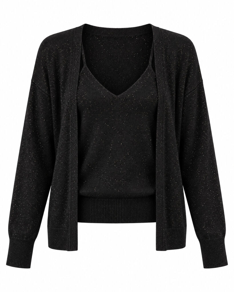 CARDIGAN + TOP - BLACK