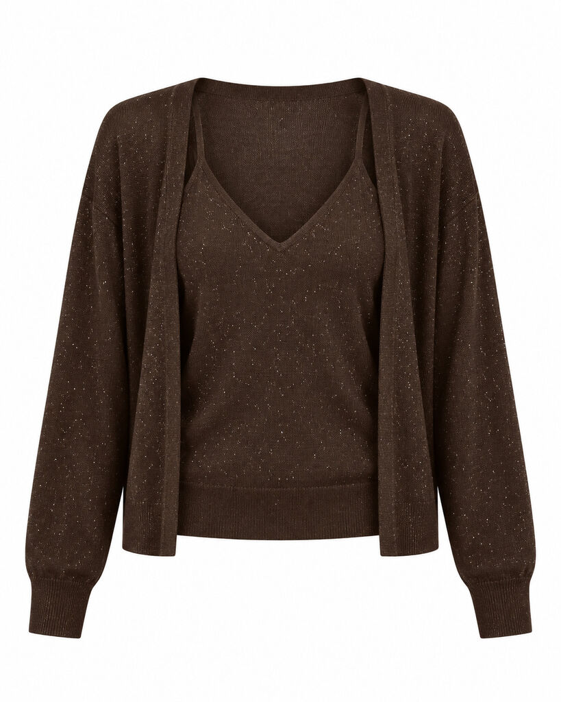 CARDIGAN + TOP - COFFEE
