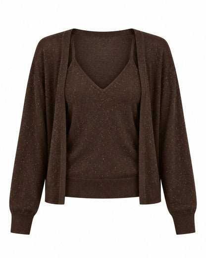 CARDIGAN + TOP - COFFEE