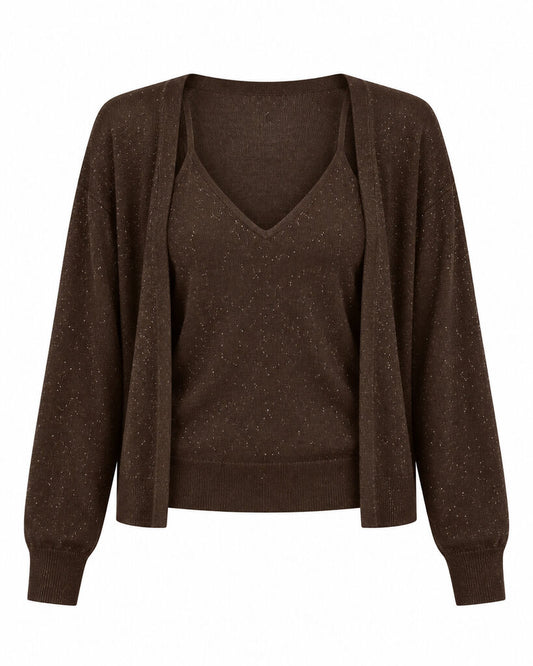 CARDIGAN + TOP - COFFEE