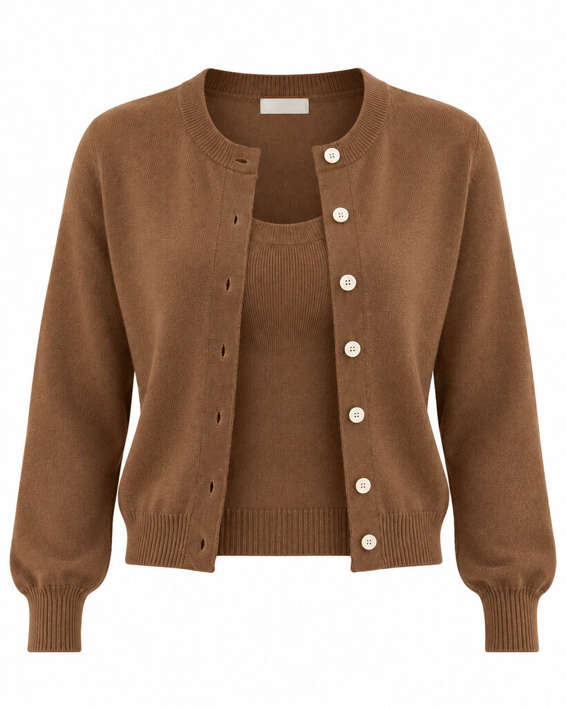 CARDIGAN + TOP - COFFEE