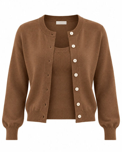 CARDIGAN + TOP - COFFEE