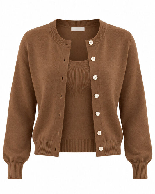 CARDIGAN + TOP - COFFEE