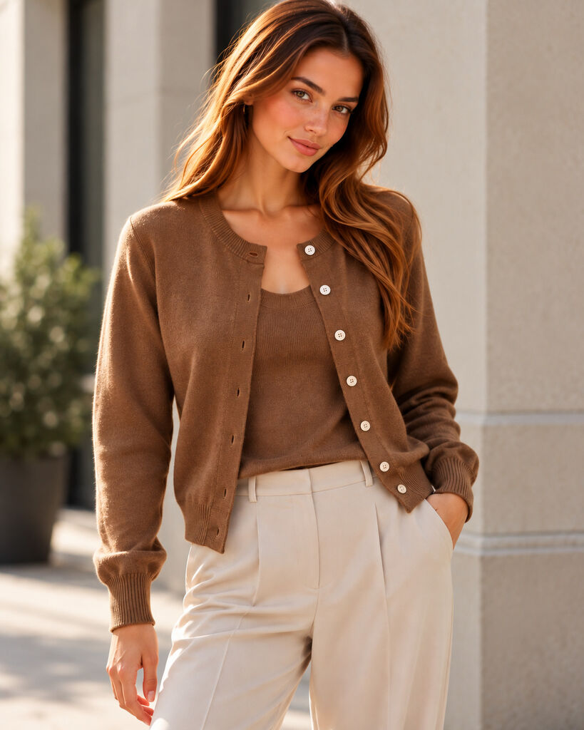 CARDIGAN + TOP - COFFEE