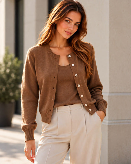 CARDIGAN + TOP - COFFEE