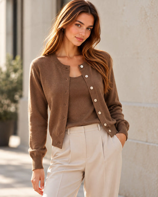 CARDIGAN + TOP - COFFEE
