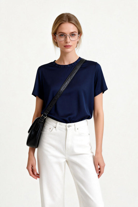 Navy Smooth Tee with Short Sleeves