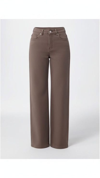Taupe Wide-Leg Trousers with Classic Fit