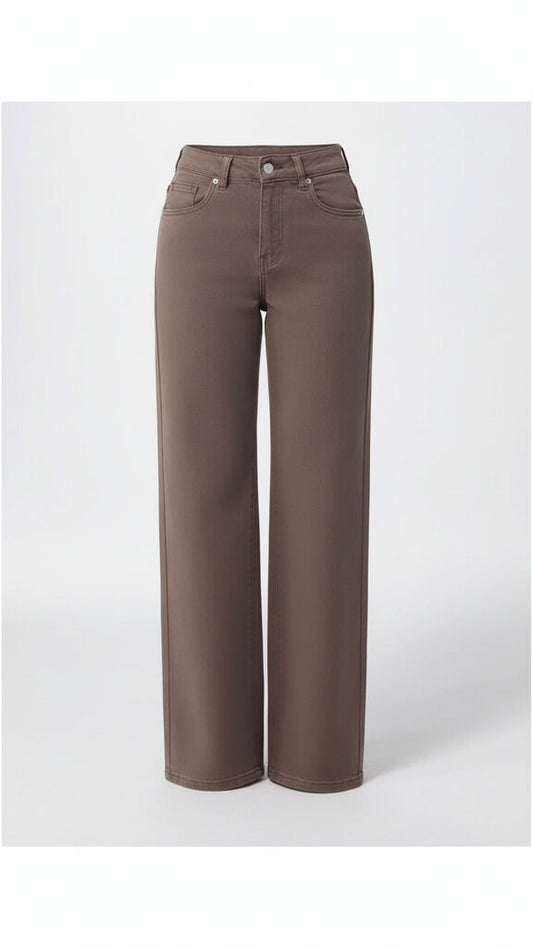 Taupe Wide-Leg Trousers with Classic Fit