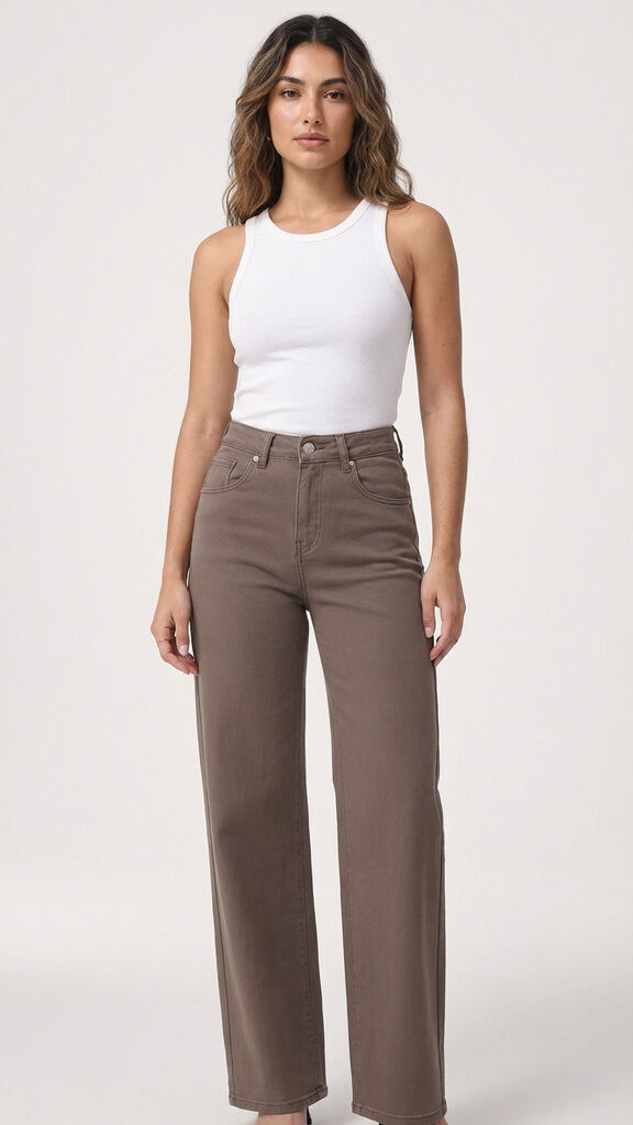 Taupe Wide-Leg Trousers with Classic Fit