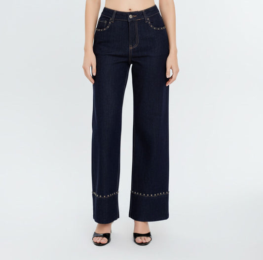 Dark Indigo Denim Trousers with Stud Accents