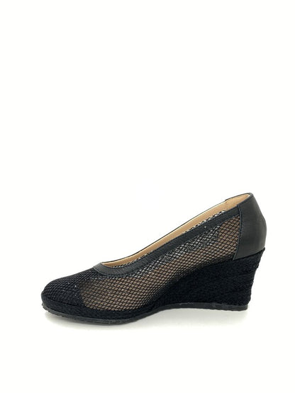 Black Mesh Wedge Platform Slip-On