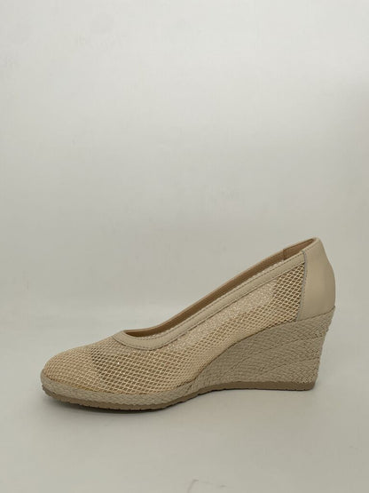 Beige Woven Mesh Wedge Shoe