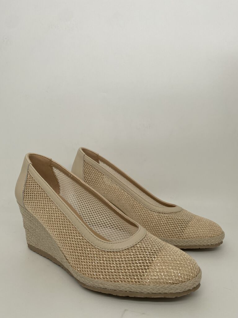 Beige Woven Mesh Wedge Shoe