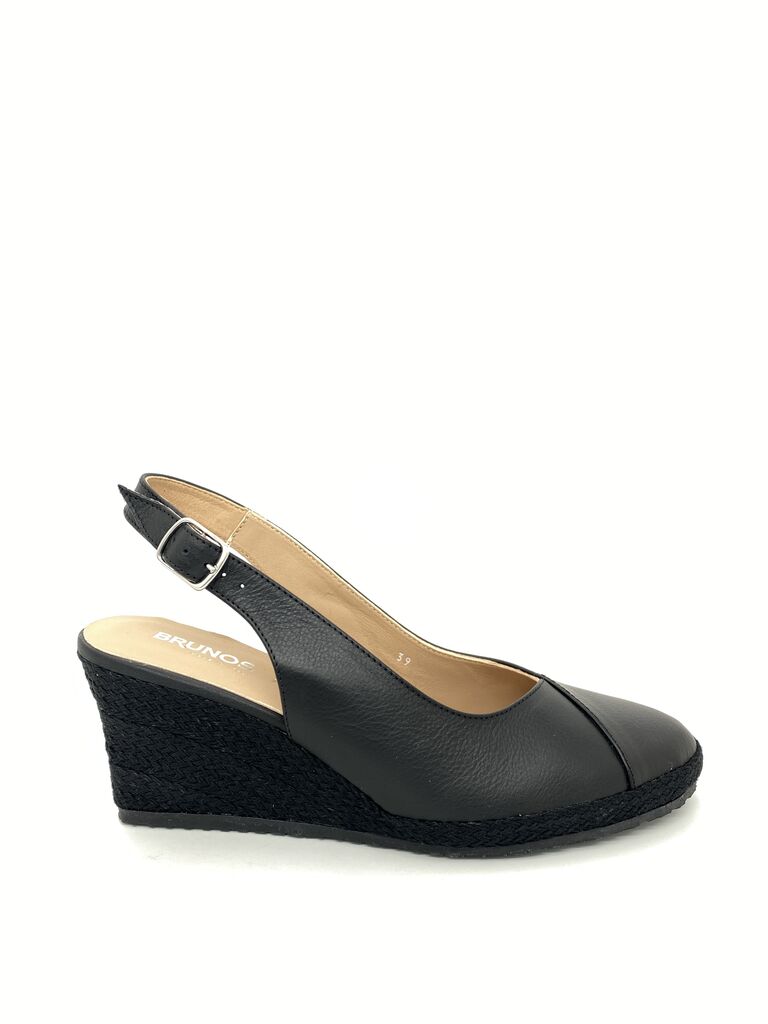 Black Wedge Slingback Sandal with Adjustable Strap