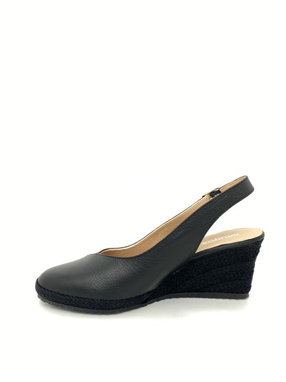 Black Wedge Slingback Sandal with Adjustable Strap