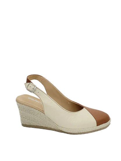 Two-Tone Leather Wedge Slingback Sandals