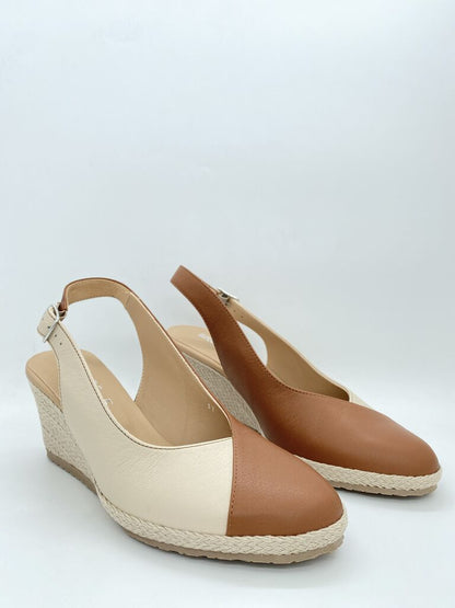 Two-Tone Leather Wedge Slingback Sandals