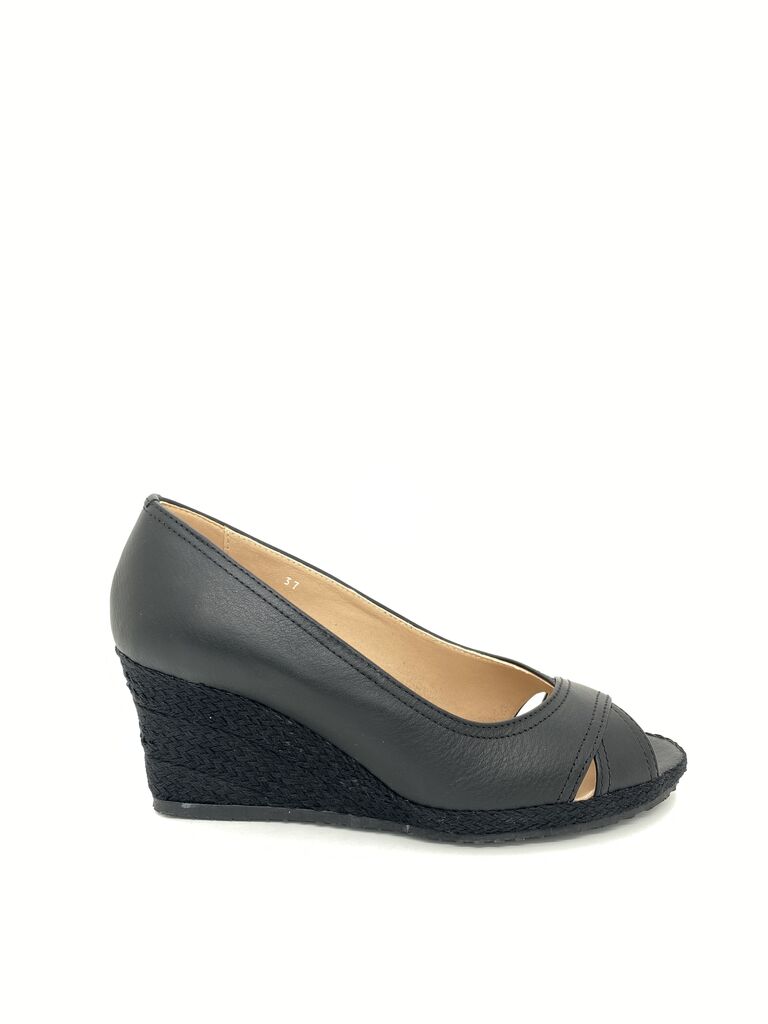 Black Wedge Peep-Toe