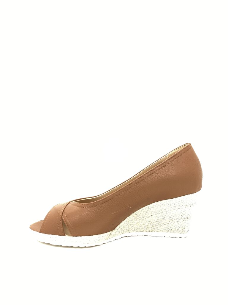 Tan Peep-Toe Espadrille Wedge with Woven Heel