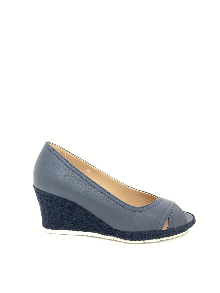 Navy Wedge Peep-Toe Shoe with Textured Heel