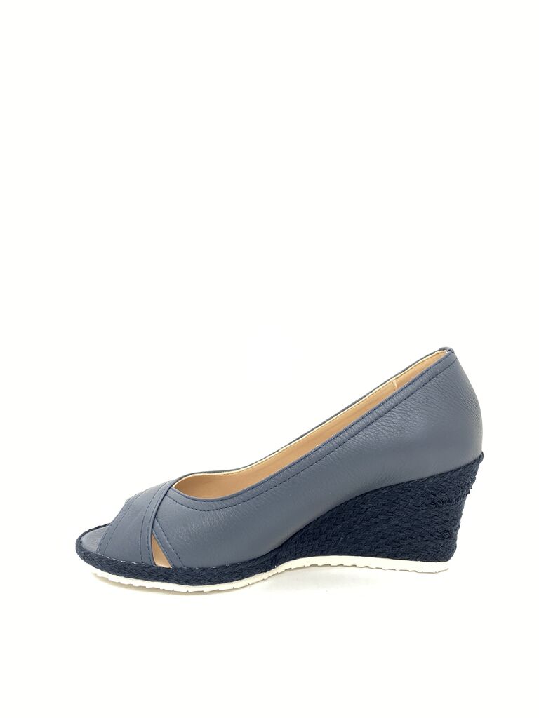 Navy Wedge Peep-Toe Shoe with Textured Heel