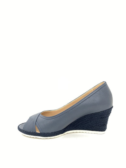 Navy Wedge Peep-Toe Shoe with Textured Heel