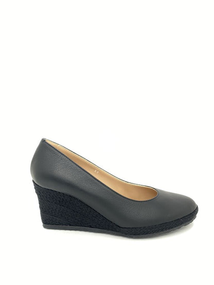 Black Textured Leather Wedge Pump