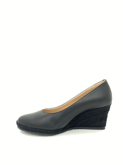 Black Textured Leather Wedge Pump