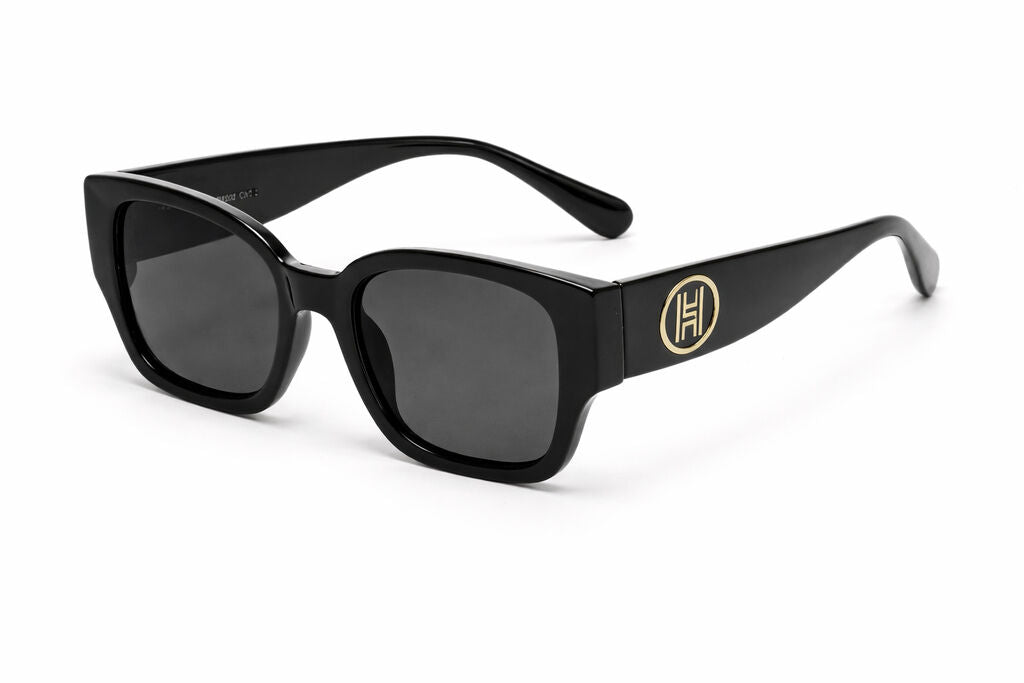 Black Glossy Sunglasses with Logo Accent