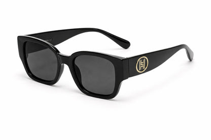 Black Glossy Sunglasses with Logo Accent