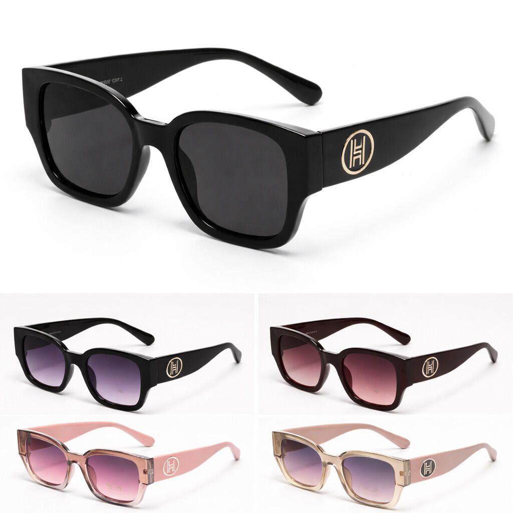 Black Glossy Sunglasses with Logo Accent
