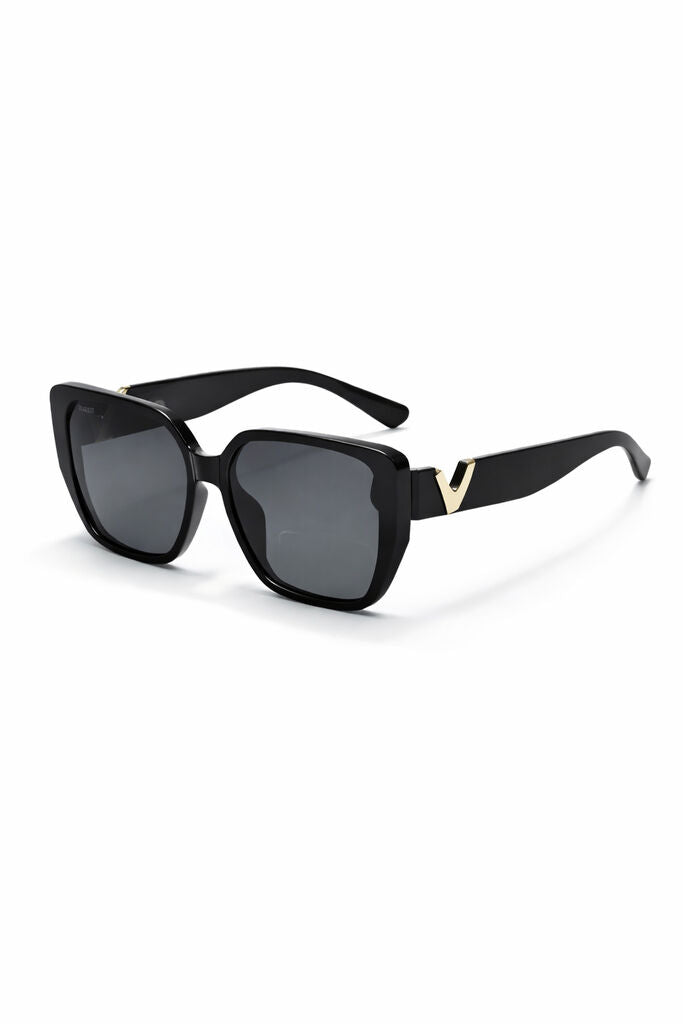 Black Square Oversized Sunglasses with Gold Accent
