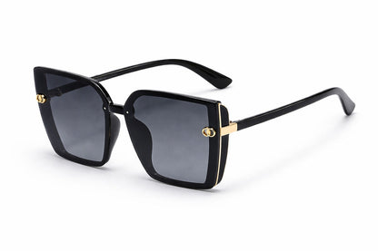 Black Oversized Square Sunglasses with Gold Accents