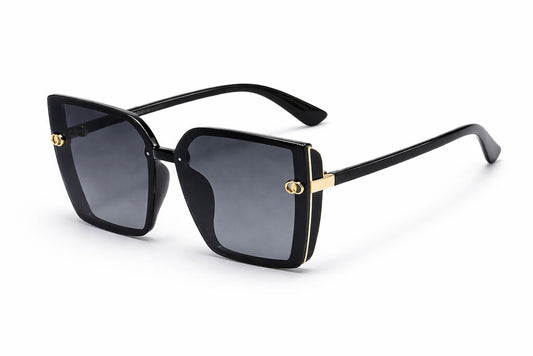 Black Oversized Square Sunglasses with Gold Accents