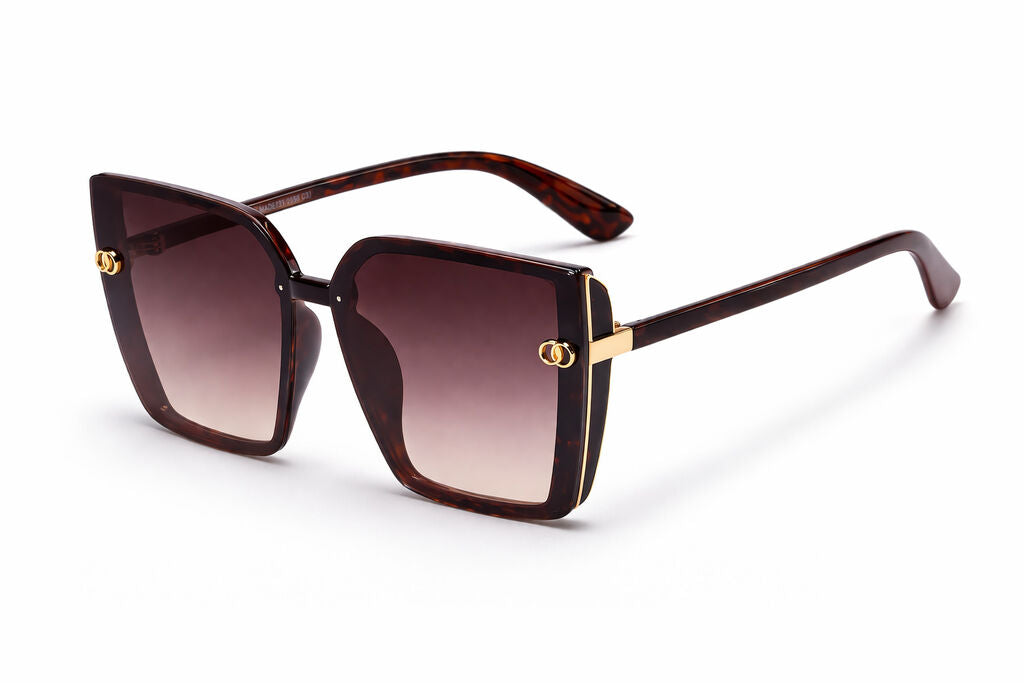Tortoise Shell Square Sunglasses with Gold Accents