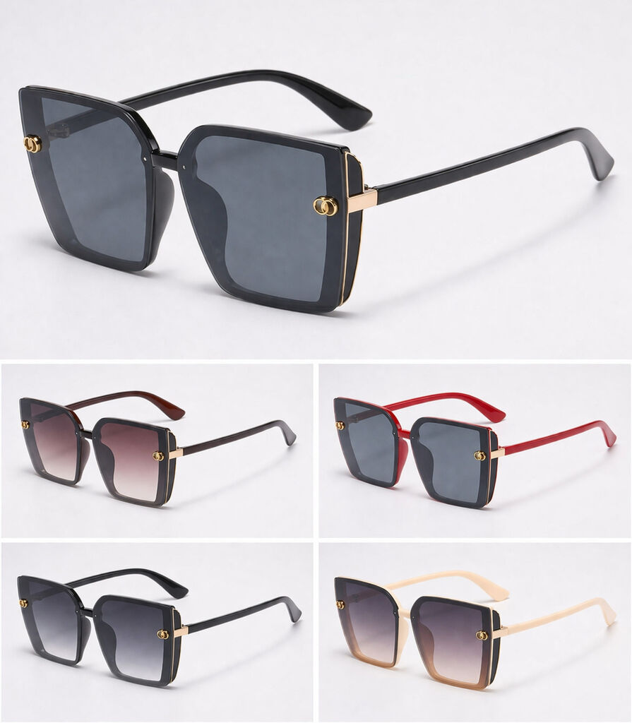 Tortoise Shell Square Sunglasses with Gold Accents