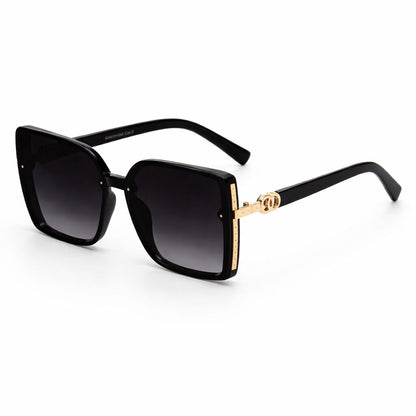 Black Square Frame Sunglasses with Gold Accent