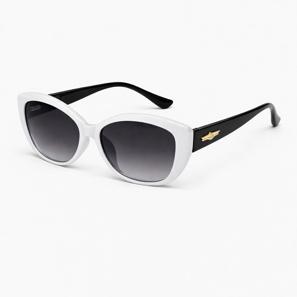 Black and White Oversized Cat-Eye Sunglasses with Gold Detail