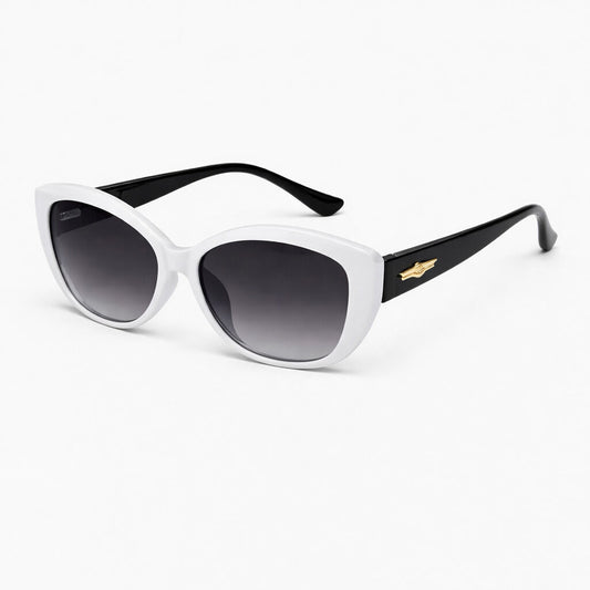 Black and White Oversized Cat-Eye Sunglasses with Gold Detail