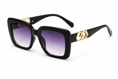 Black Acetate Oversized Sunglasses with Gold Detail