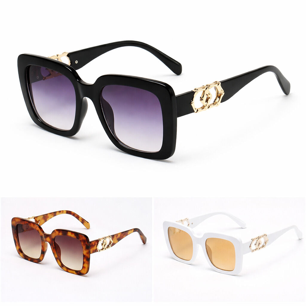 Black Acetate Oversized Sunglasses with Gold Detail