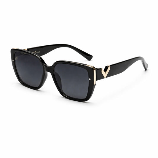 Black Oversized Square Sunglasses with Gold Accent