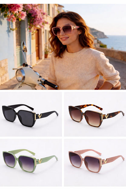 Black Oversized Square Sunglasses with Gold Accent