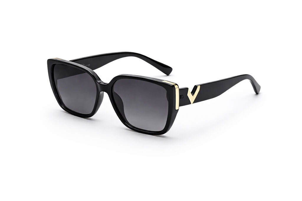 Black Geometric Sunglasses with Gold Accents