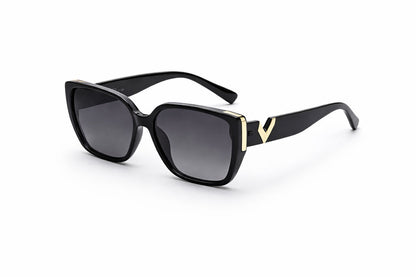 Black Geometric Sunglasses with Gold Accents