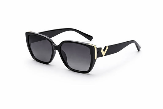 Black Geometric Sunglasses with Gold Accents