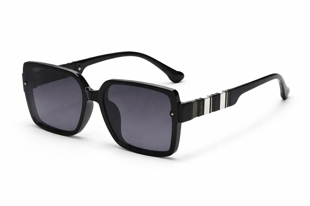 Black Square Sunglasses with Metal Accents