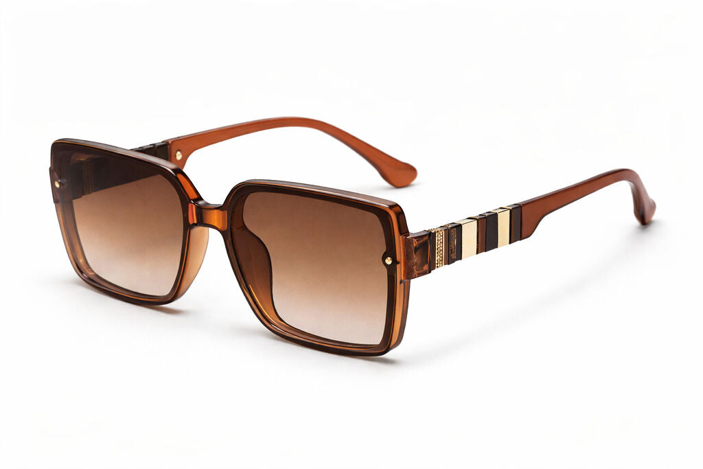 Amber Tortoise Oversized Sunglasses with Striped Temples